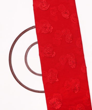 Red Colour Floral Net Embroidery Fabric - Fabric Dekho